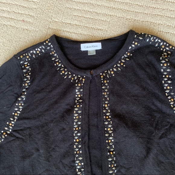 Calvin Klein Embellished Black Crop Cardigan - Picture 4 of 6
